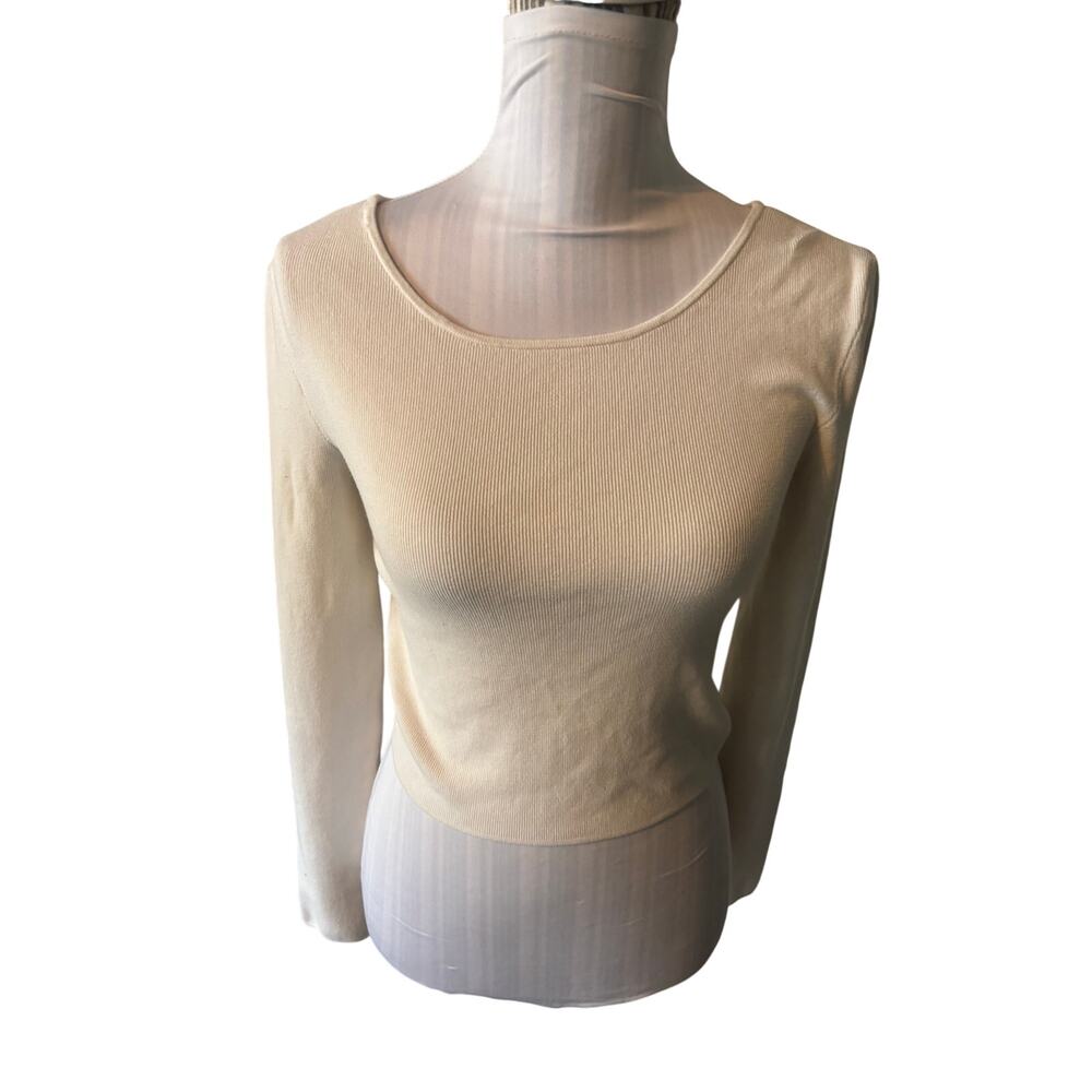 H&M Cream Crop Long-Sleeve Top Criss Cross Back Size M